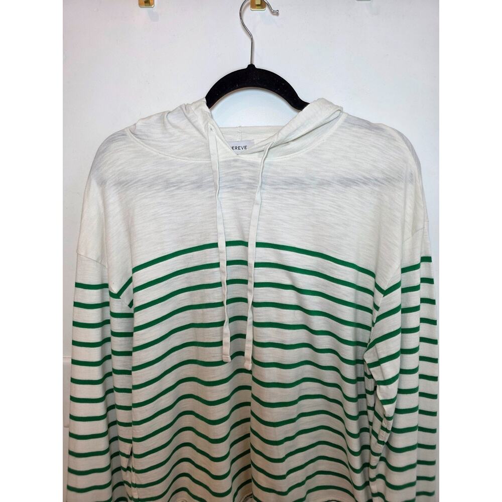 Evereve Striped Sweatshirt Hoodie Ivory Green Size L Cotton Modal - Picture 2 of 9